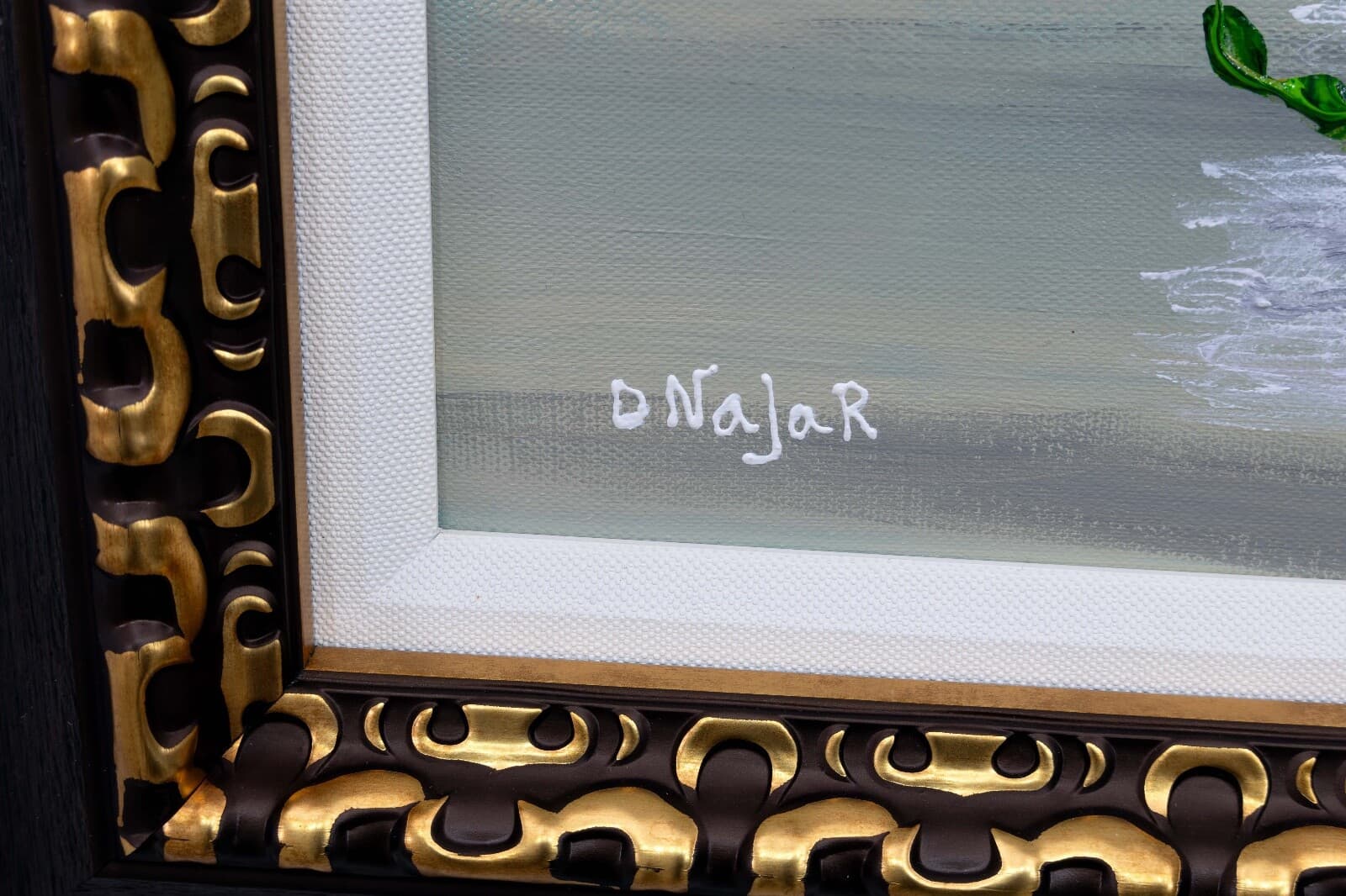 David Najar Flower Base Signed Contemporary Unique Oil Painting Canvas Framed - Thumbnail 7