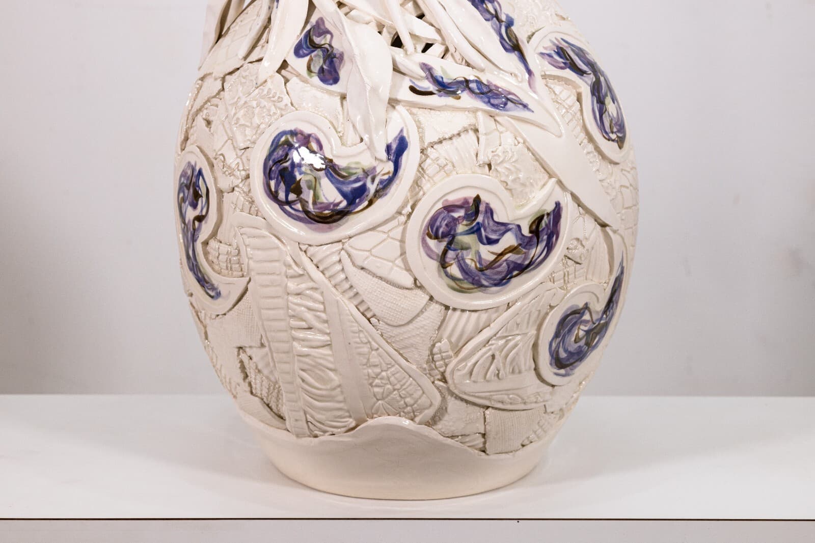 Gail Markiewicz Signed Large Painted Floral Ceramic Patchwork Assemblage Vessel - Thumbnail 7