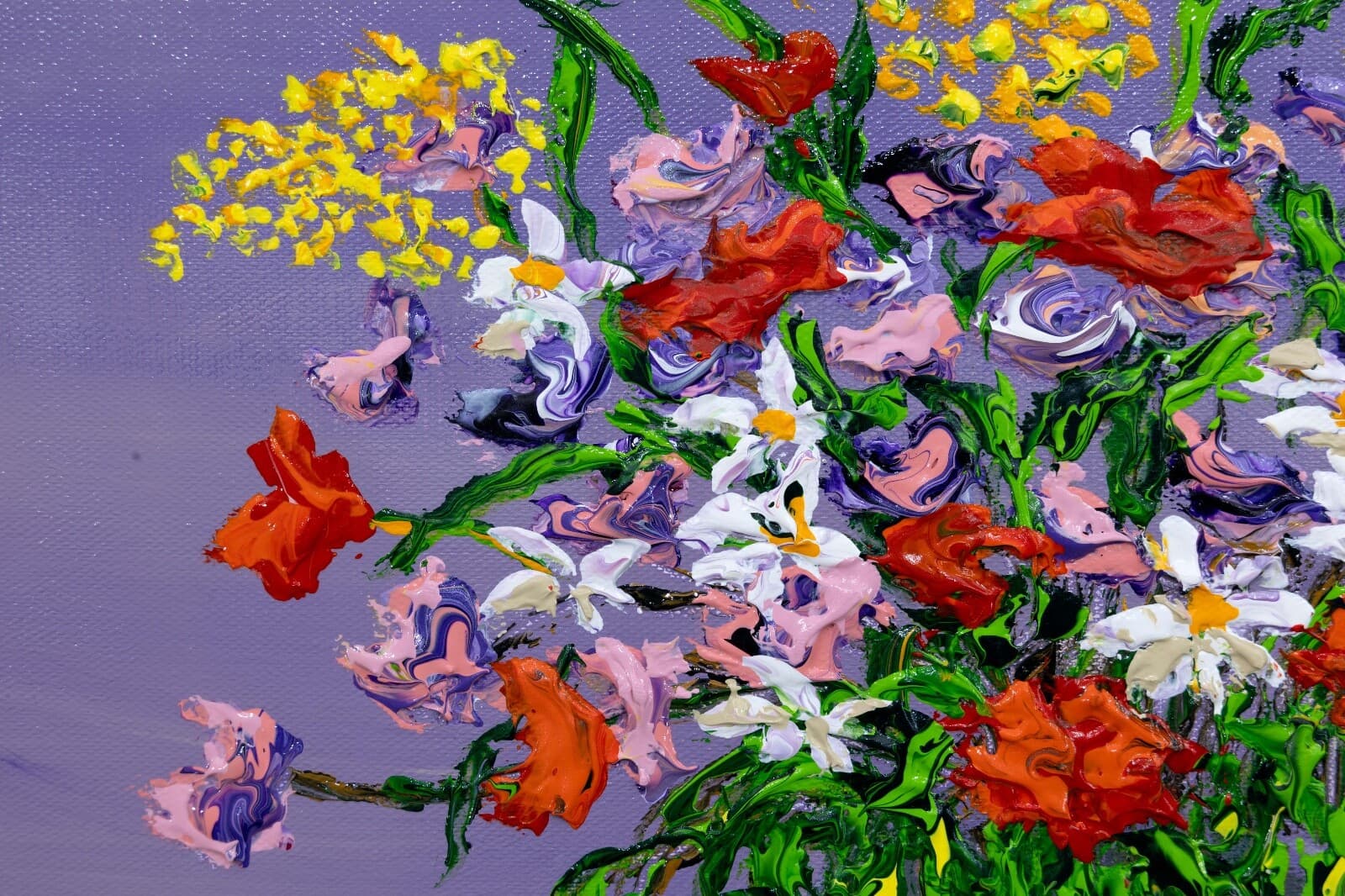David Najar Flower Base Signed Contemporary Unique Oil Painting Canvas Framed - Thumbnail 3