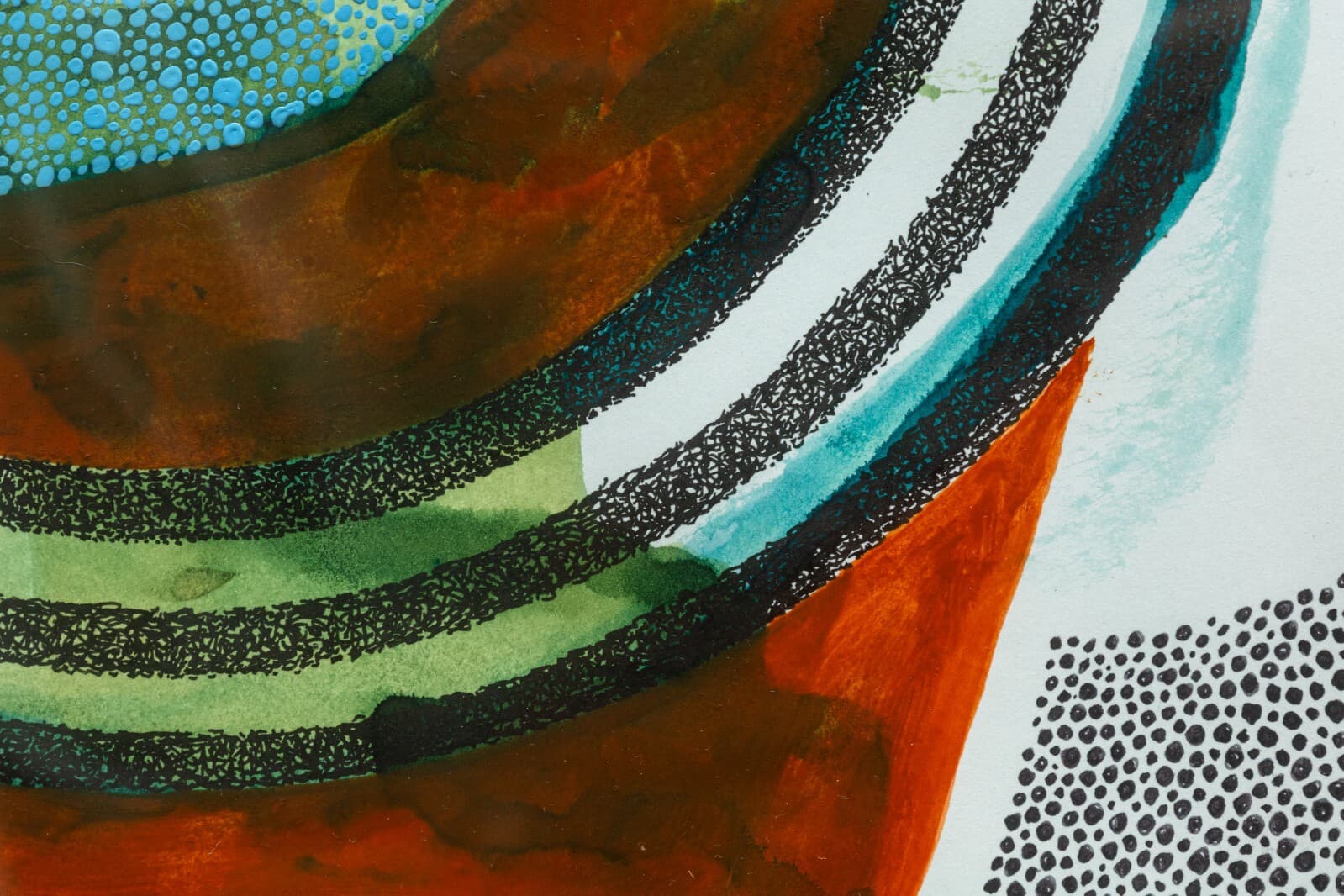 Paul VerBurg Circle in a Square Signed Contemporary Pen & Ink Wash Paper Framed - Thumbnail 5