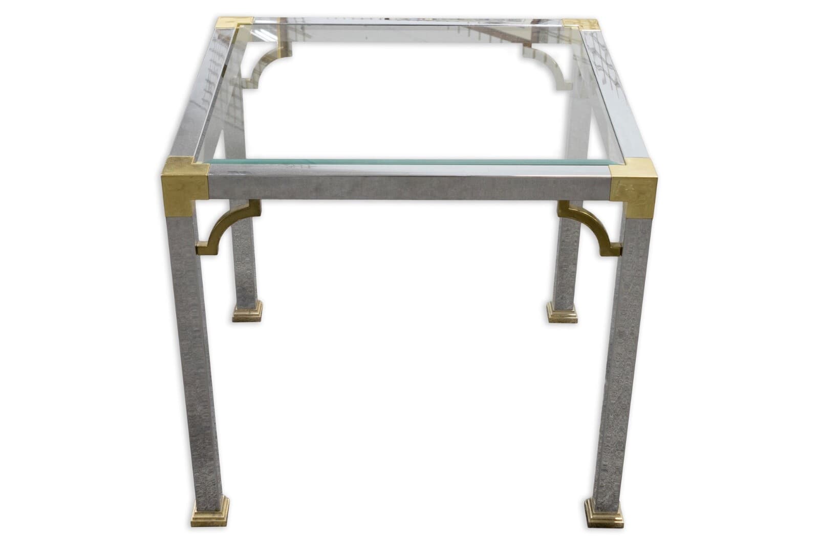 Vintage Art Deco Style Maison Jansen Chrome Brass Glass Square Coffee Side Table - Thumbnail 2