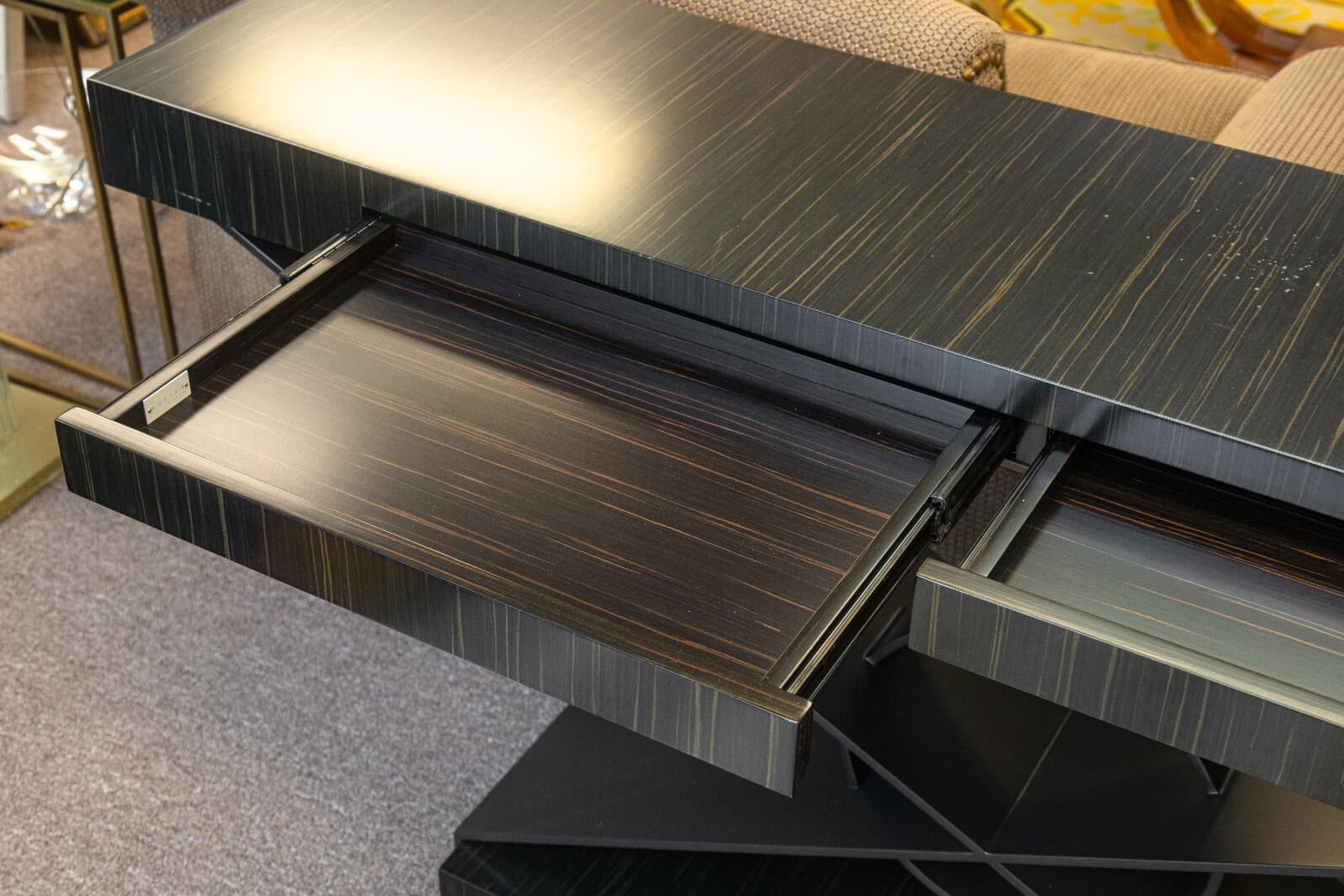 Decca Home Bolier Ebony Wood and Gunmetal X Base Contemporary Console Table - Thumbnail 4