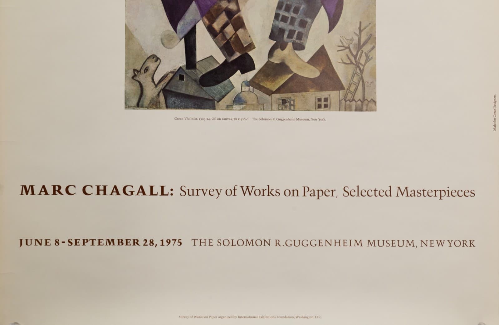 Marc Chagall Guggenheim Museum NYC 1975 Modern Lithographic Exhibition Poster - Thumbnail 3
