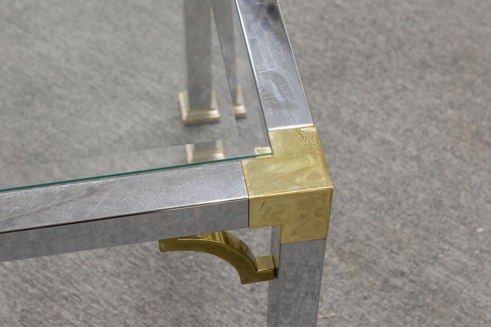 Vintage Art Deco Style Maison Jansen Chrome Brass Glass Square Coffee Side Table - Thumbnail 3