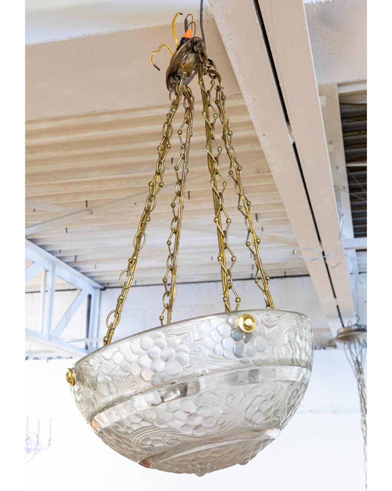René Lalique Signed Art Deco St Vincent Frosted Crystal Pendant Light Fixture - Thumbnail 2