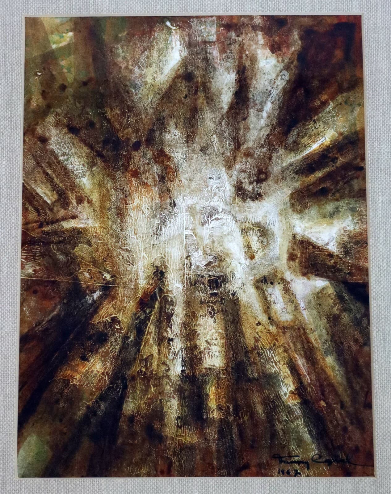 Mid Century Modern Framed Oil on Paper Painting Abstract Signed Tammy Egbal 60s - Thumbnail 2