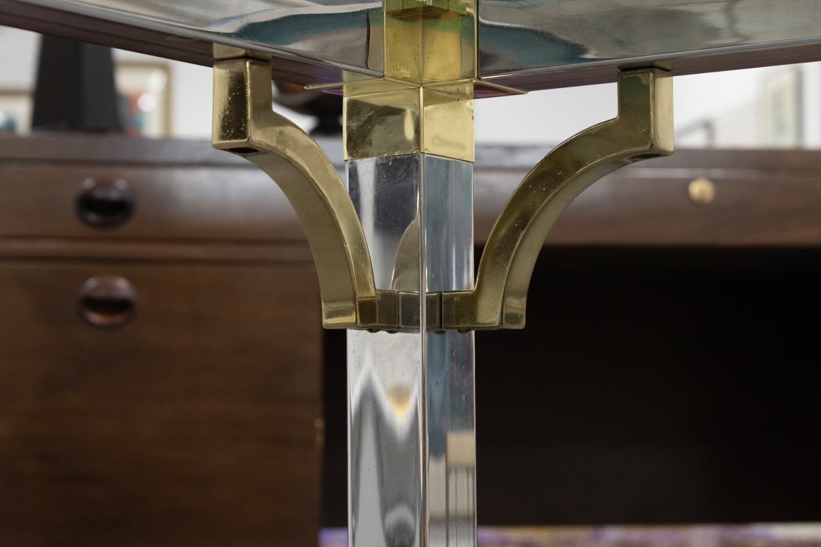 Vintage Art Deco Style Maison Jansen Chrome Brass Glass Square Coffee Side Table - Thumbnail 6