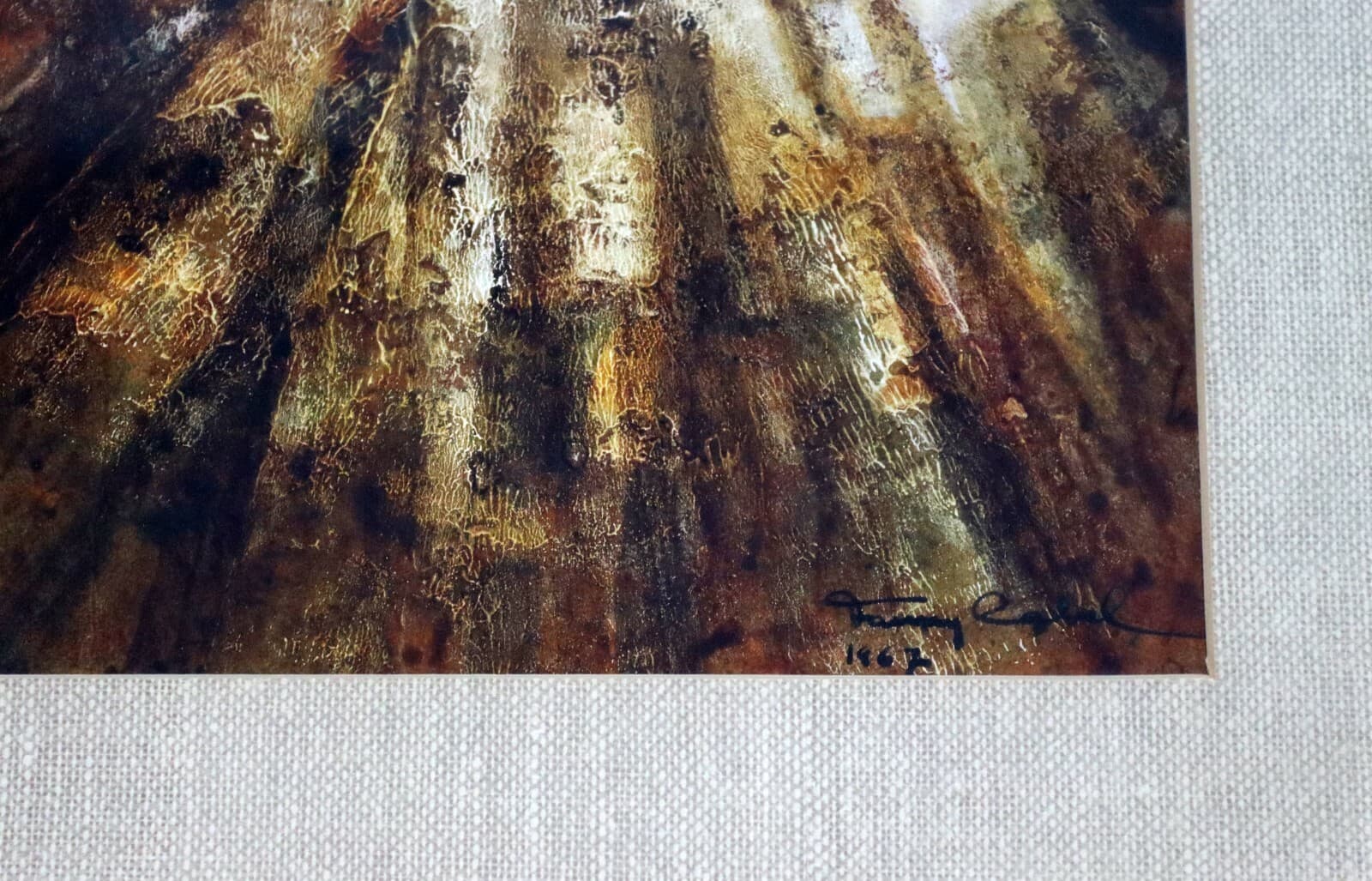Mid Century Modern Framed Oil on Paper Painting Abstract Signed Tammy Egbal 60s - Thumbnail 5