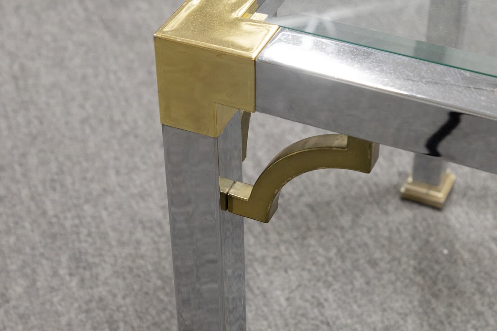 Vintage Art Deco Style Maison Jansen Chrome Brass Glass Square Coffee Side Table - Thumbnail 4