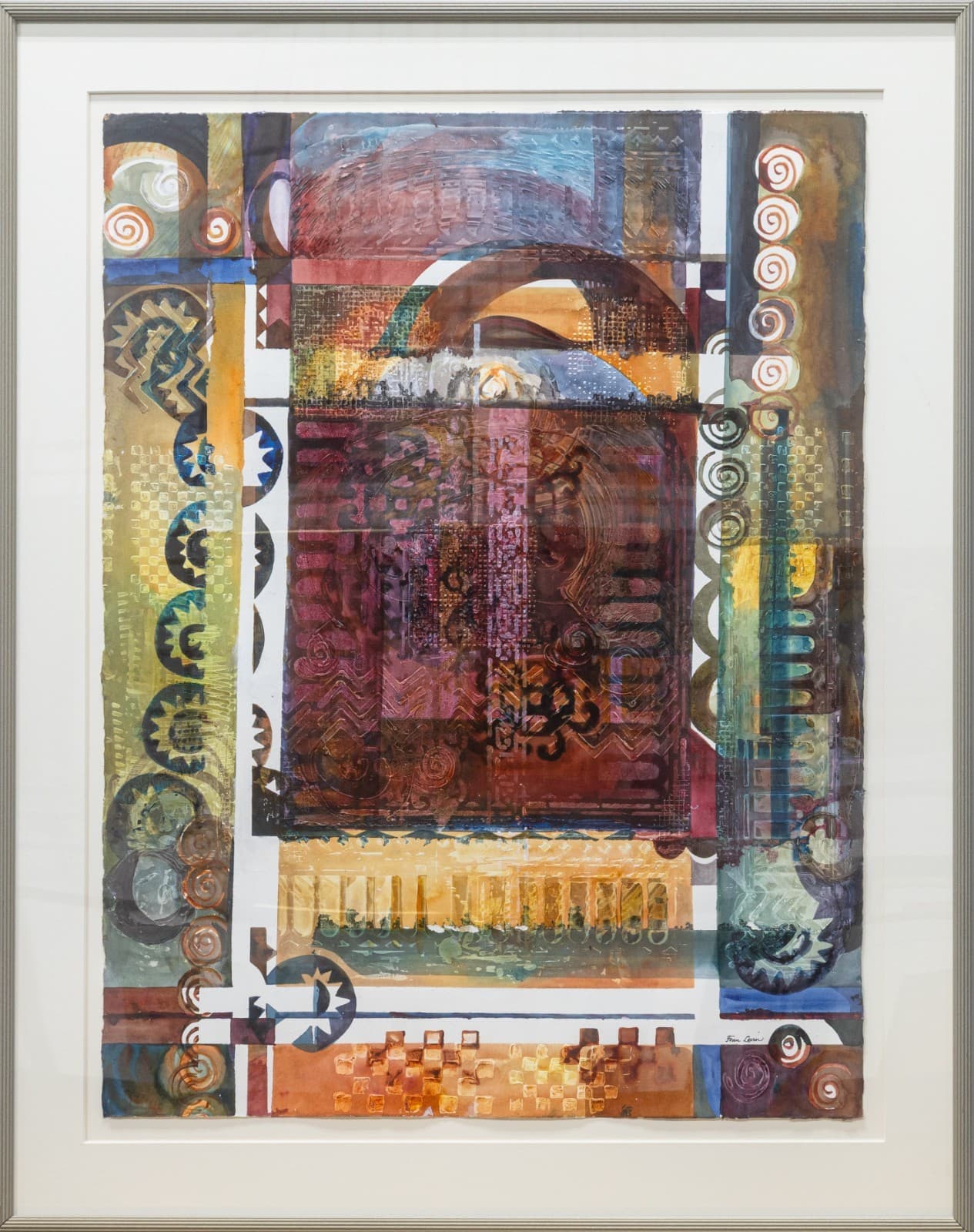 Fran Levin - Untitled (Abstract Window), c. 1980s Signed Modernist Watercolor