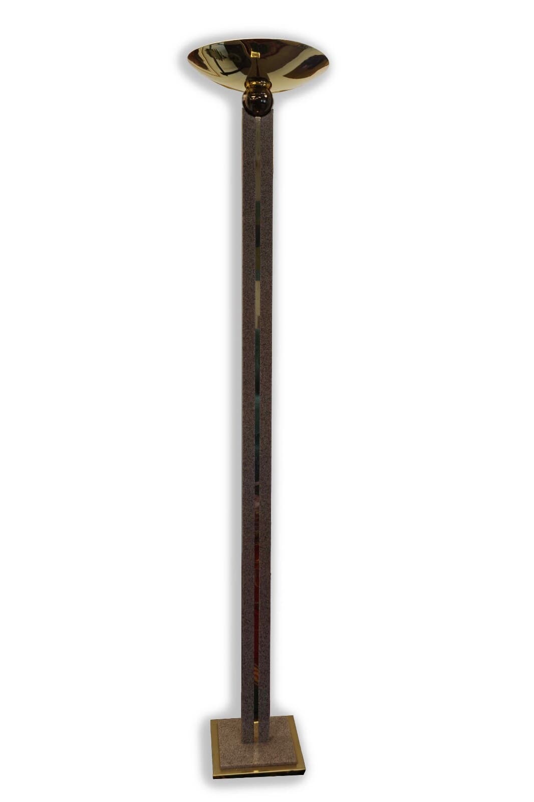 Art Deco Style Post Modern Brass and Neutral Toned Stone Torchiere Lamp
