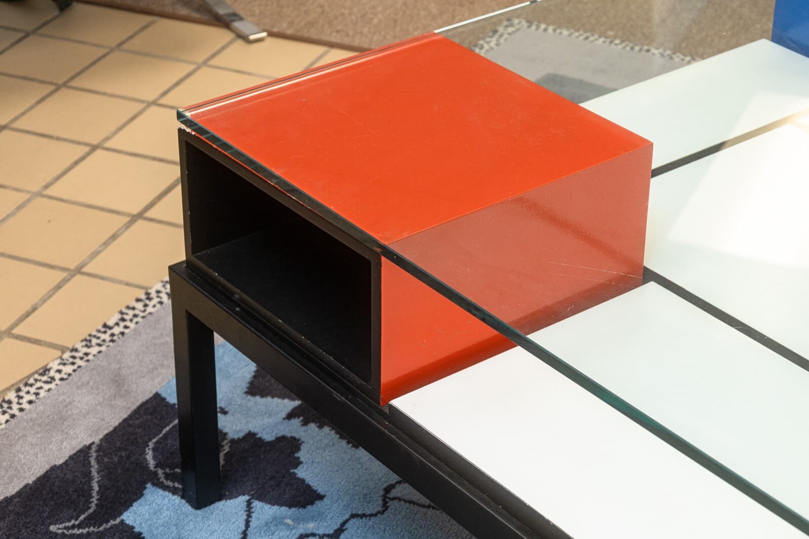 Custom Made Piet Mondrian Style Postmodern Square Glass and Wood Coffee Table - Thumbnail 6