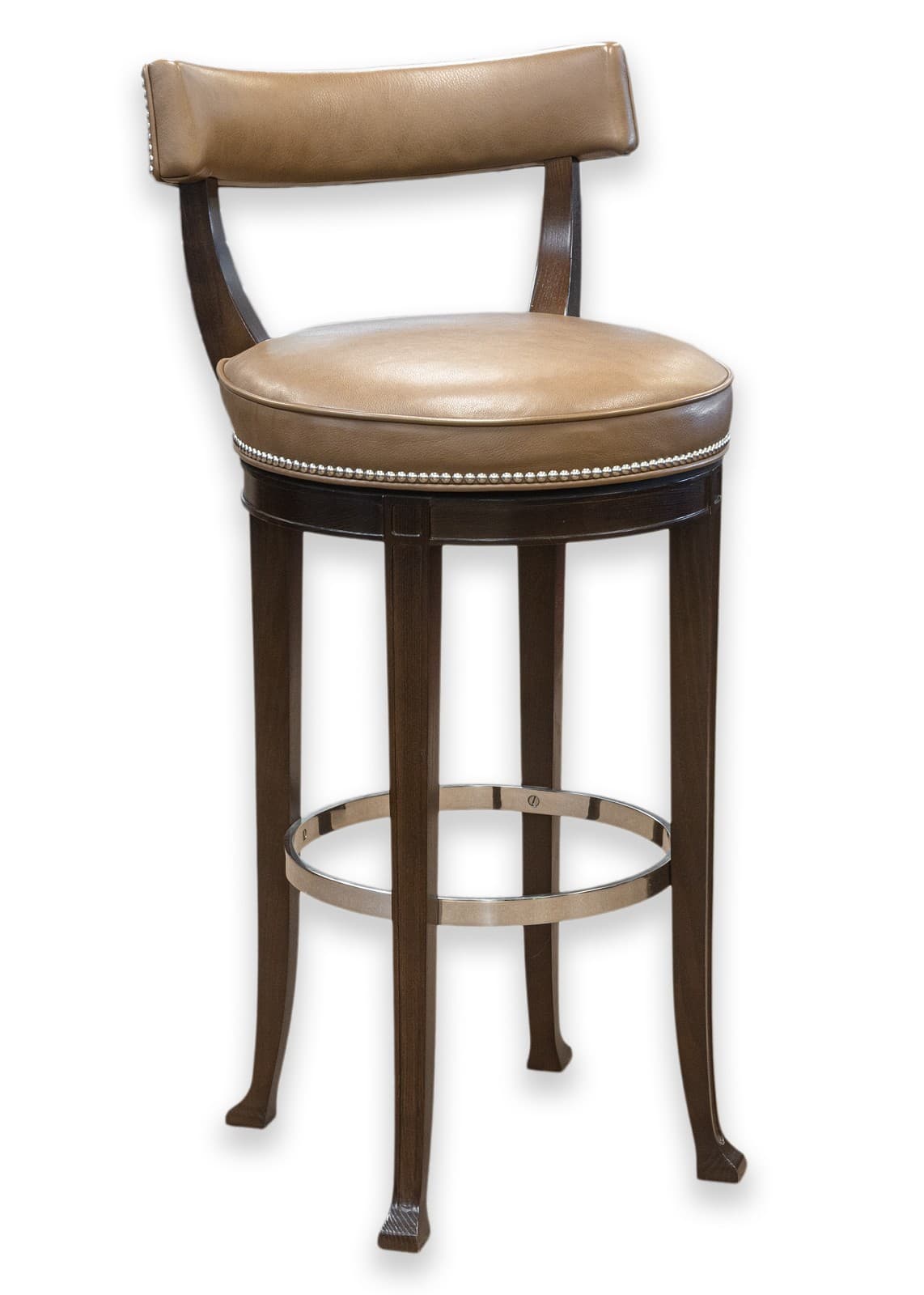 Set of 3 Custom Made Richard Ross Designs Brown Leather and Wood Barstools - Thumbnail 2