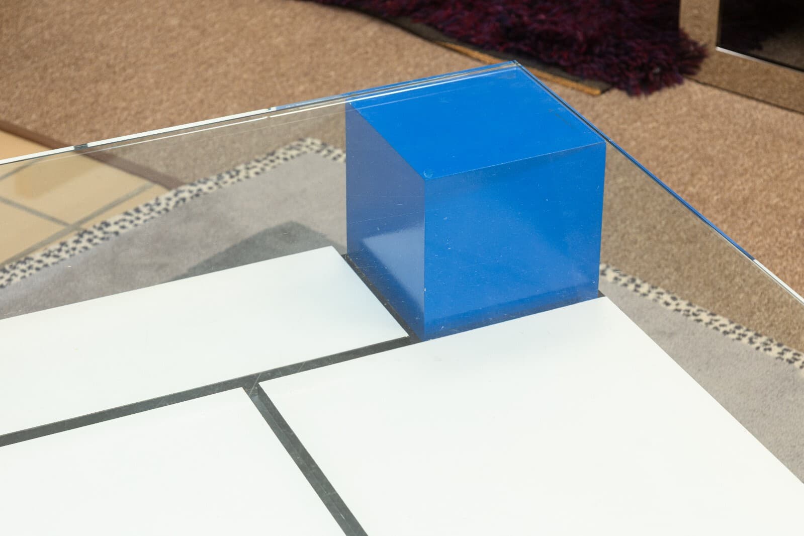 Custom Made Piet Mondrian Style Postmodern Square Glass and Wood Coffee Table - Thumbnail 5