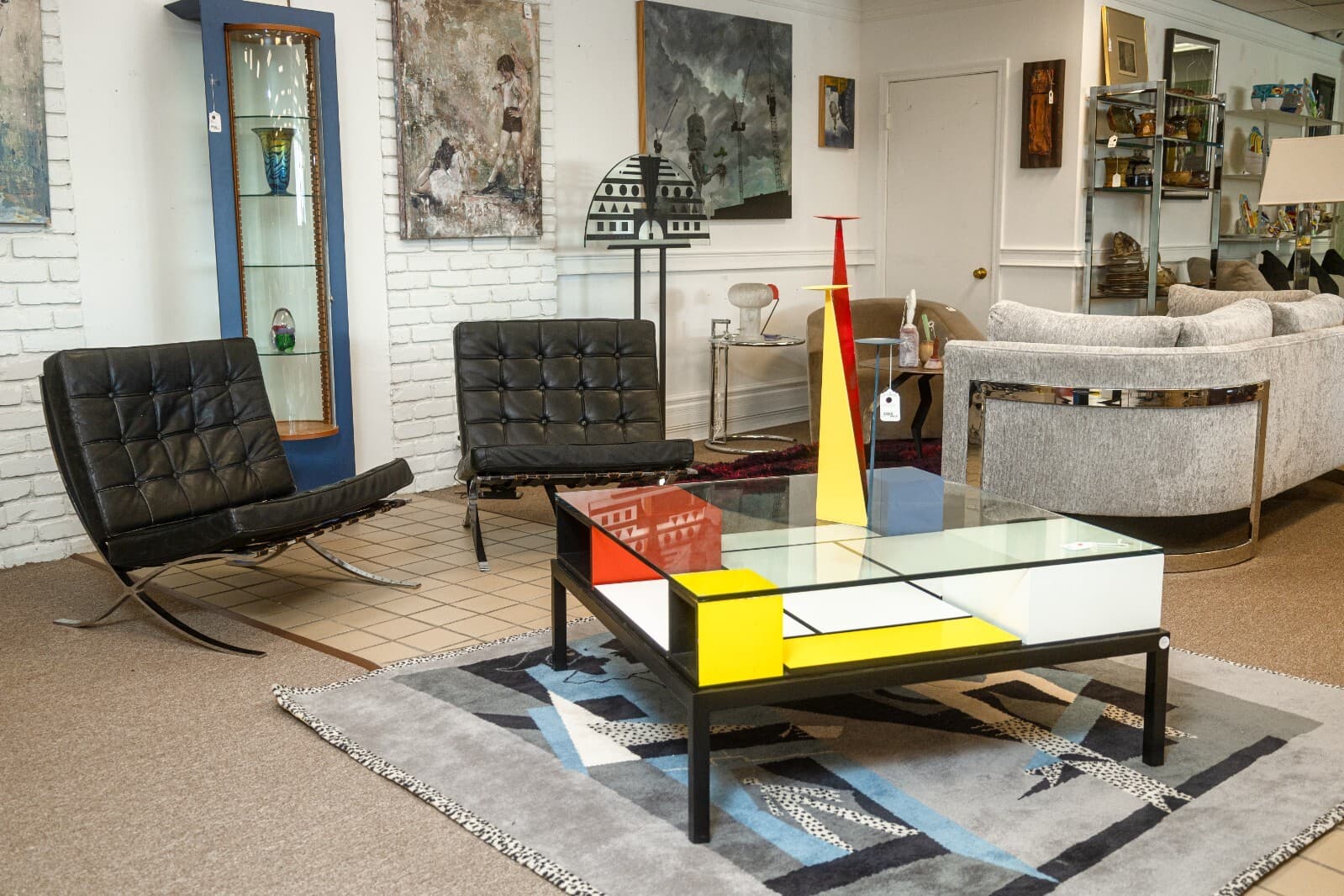 Custom Made Piet Mondrian Style Postmodern Square Glass and Wood Coffee Table - Thumbnail 2