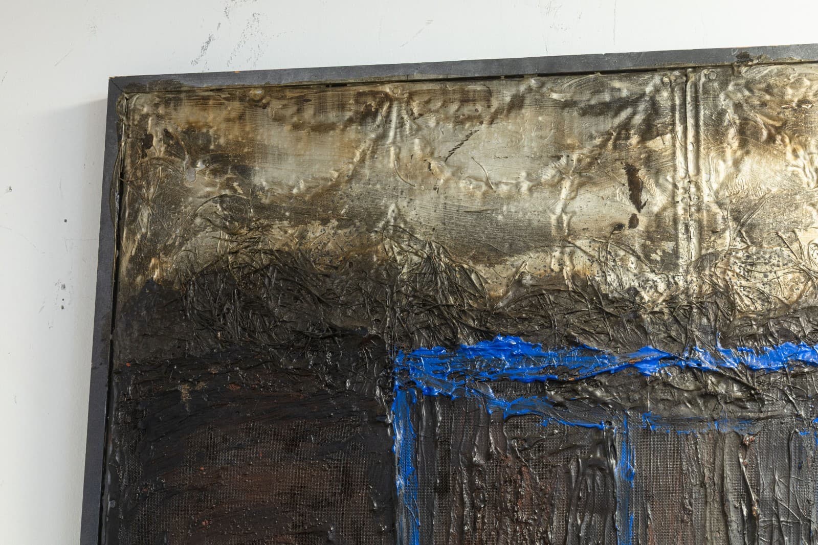 Postmodern Abstract Surrealism Impasto Oil on Antique Wood Paneling Signed - Thumbnail 2