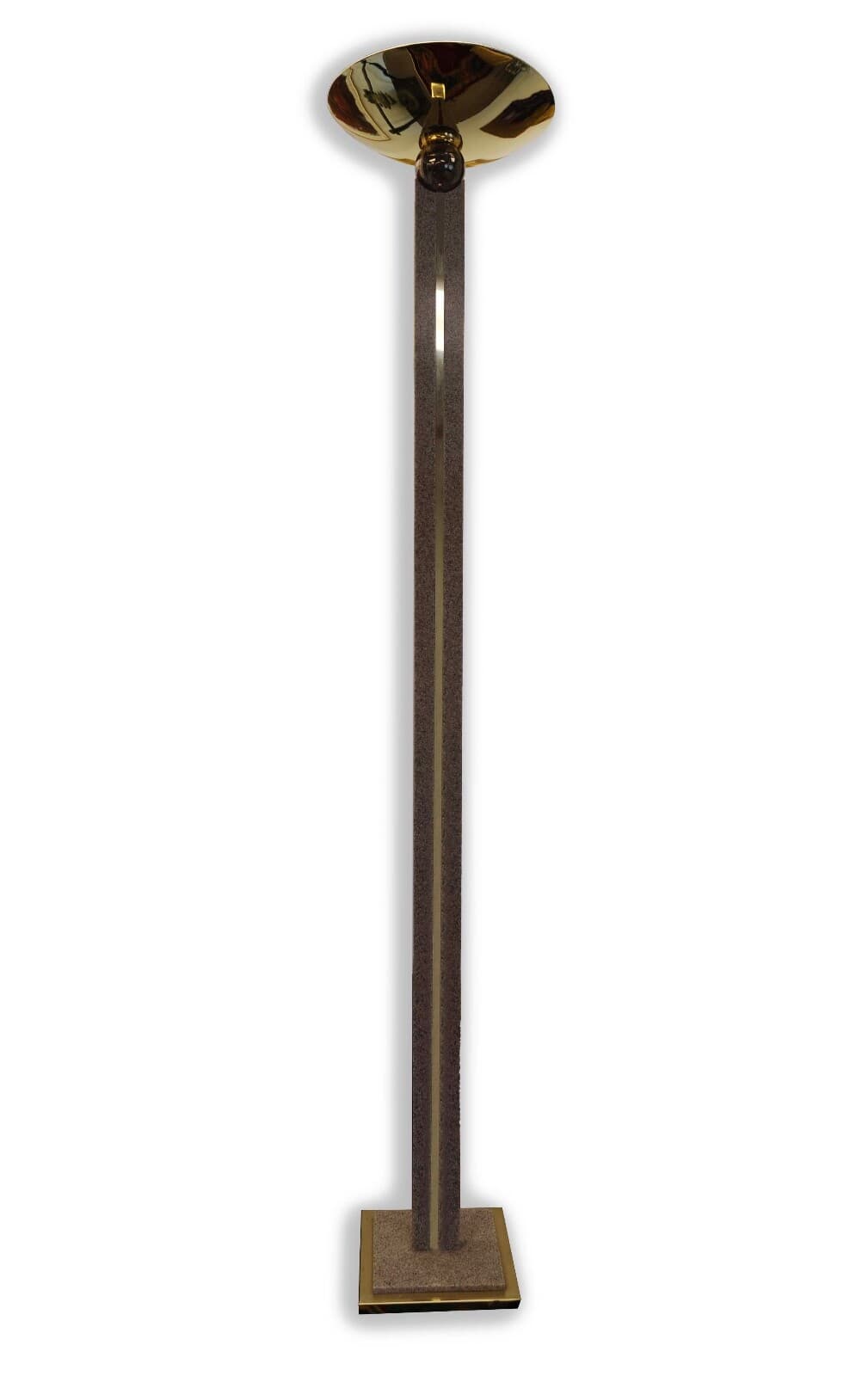 Art Deco Style Post Modern Brass and Neutral Toned Stone Torchiere Lamp - Thumbnail 2