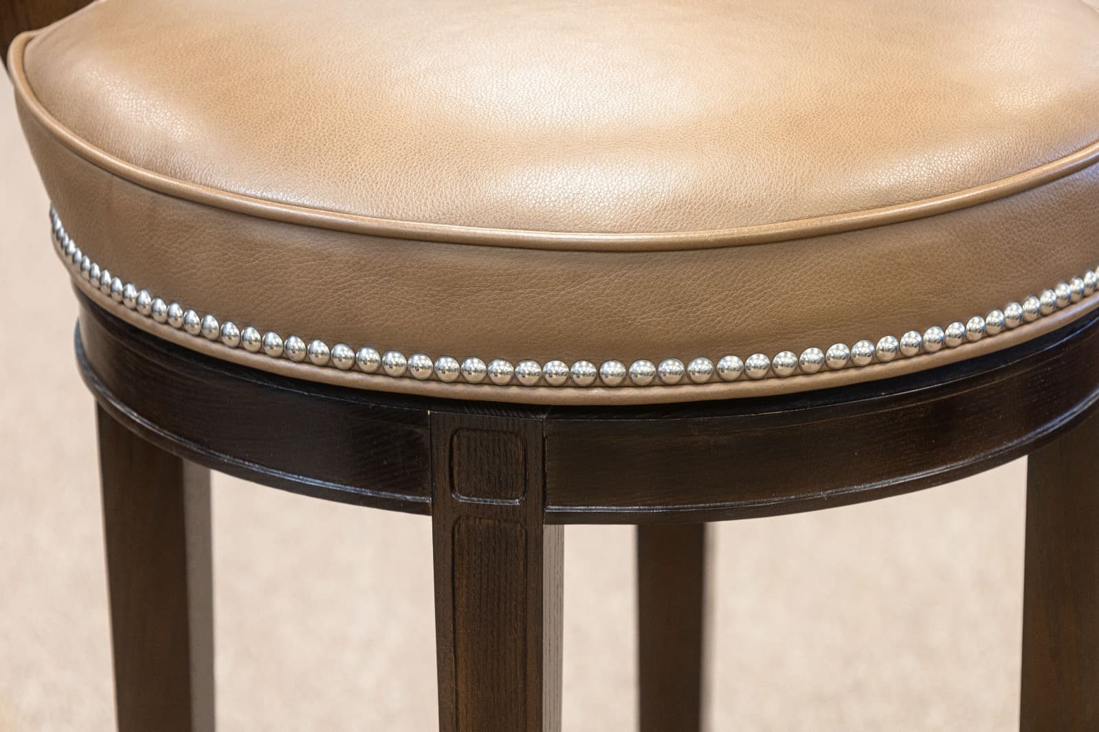 Set of 3 Custom Made Richard Ross Designs Brown Leather and Wood Barstools - Thumbnail 6