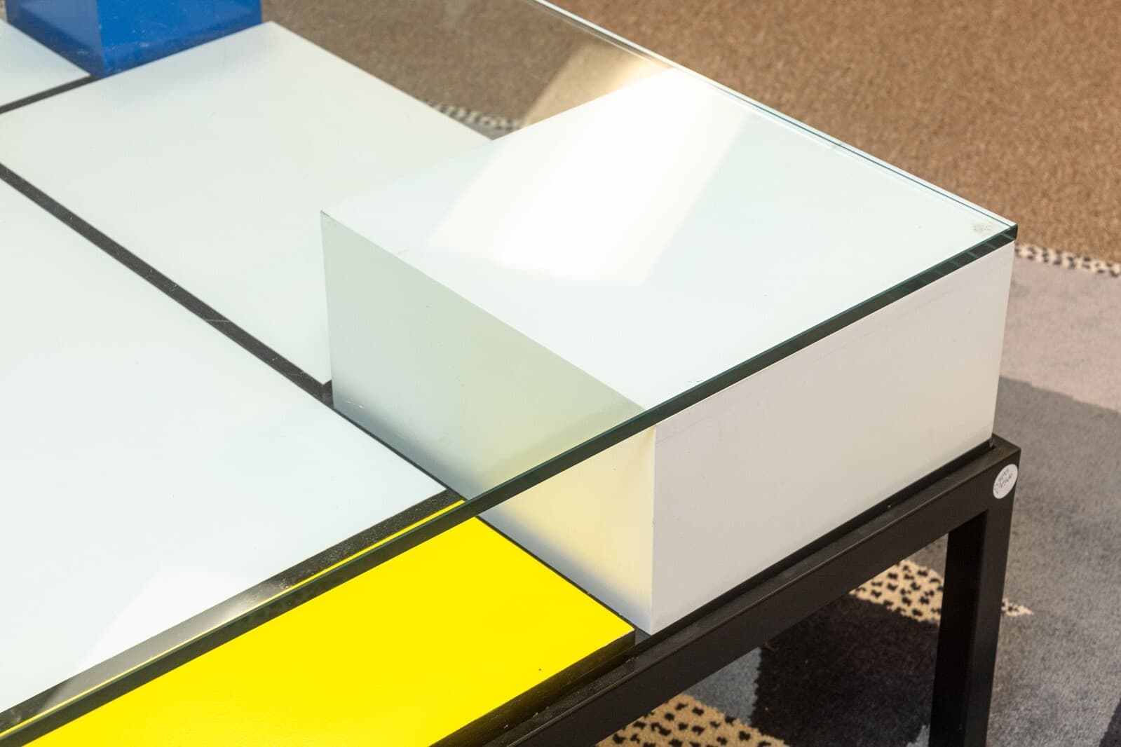 Custom Made Piet Mondrian Style Postmodern Square Glass and Wood Coffee Table - Thumbnail 7