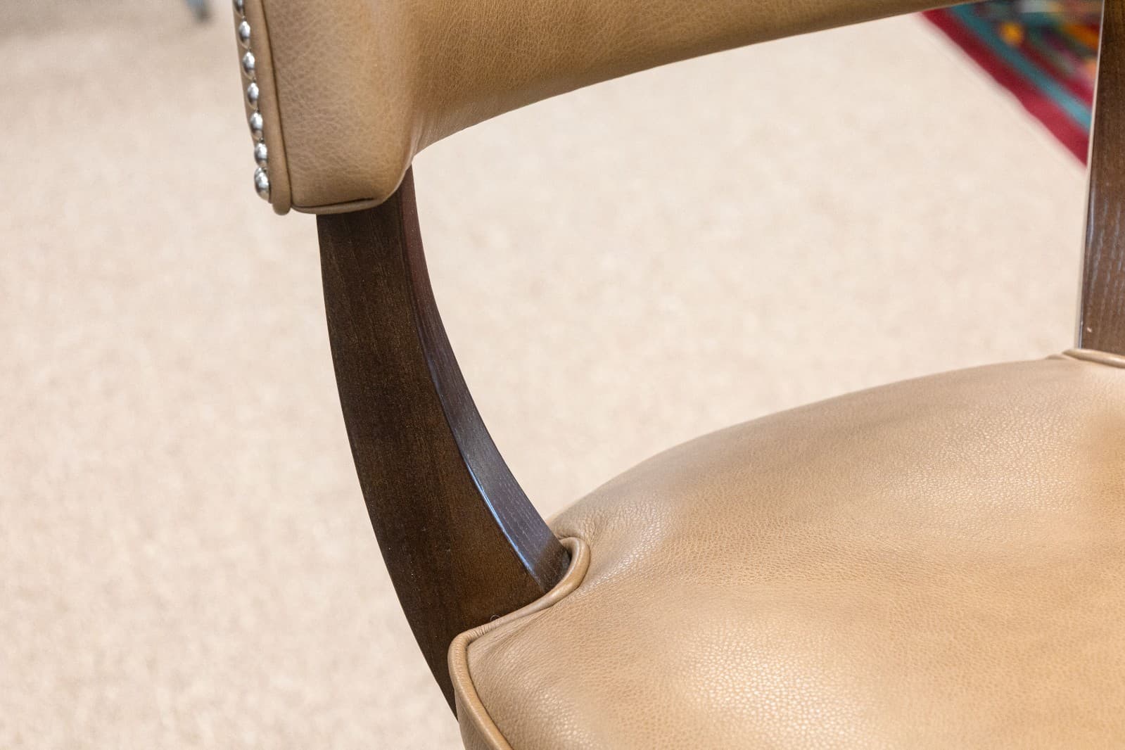 Set of 3 Custom Made Richard Ross Designs Brown Leather and Wood Barstools - Thumbnail 4