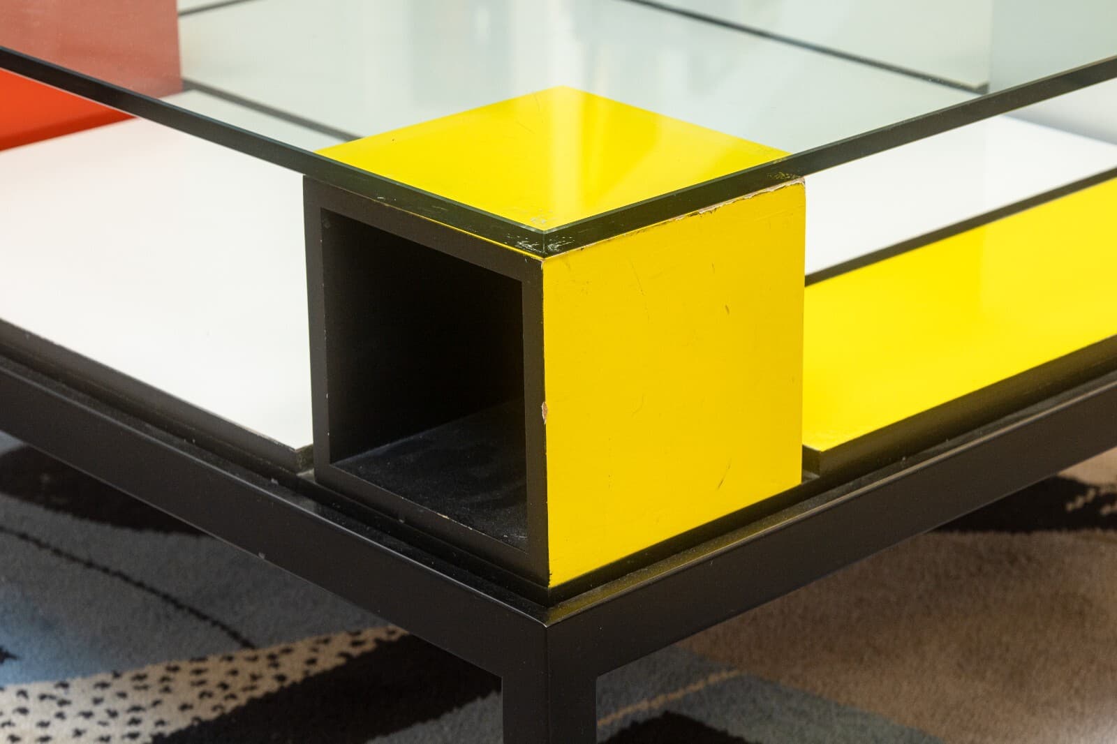 Custom Made Piet Mondrian Style Postmodern Square Glass and Wood Coffee Table - Thumbnail 8