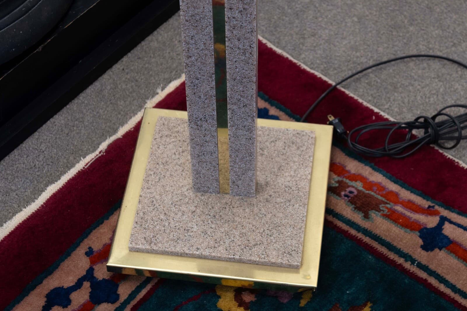 Art Deco Style Post Modern Brass and Neutral Toned Stone Torchiere Lamp - Thumbnail 4