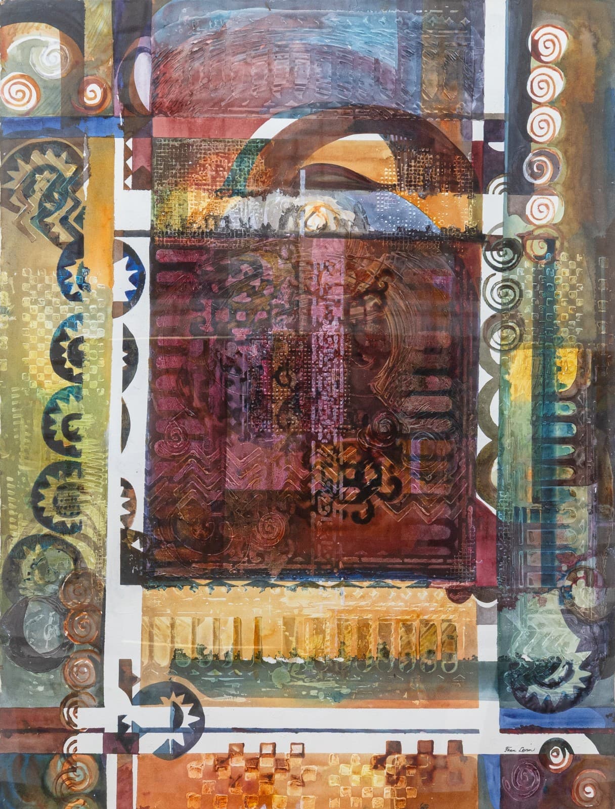 Fran Levin - Untitled (Abstract Window), c. 1980s Signed Modernist Watercolor - Thumbnail 2