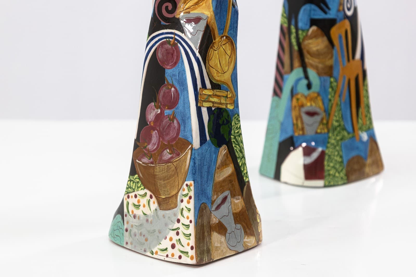 Robert Lipnick Candlestick Holders 1994 Signed Hand Painted Pottery Postmodern - Thumbnail 6