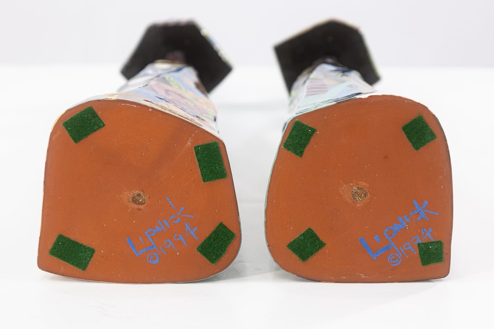 Robert Lipnick Candlestick Holders 1994 Signed Hand Painted Pottery Postmodern - Thumbnail 7