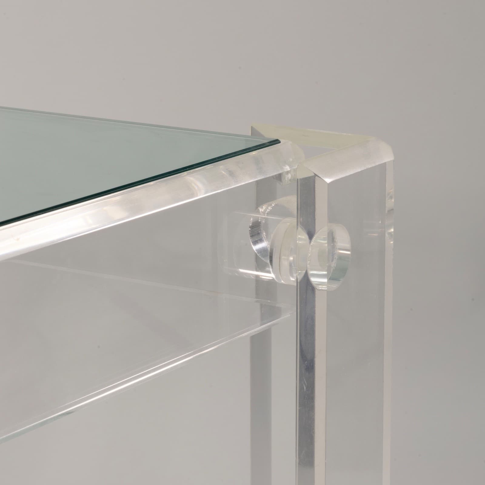 Charles Hollis Jones Glass Top Lucite Base End Side Table 1970s - Thumbnail 4