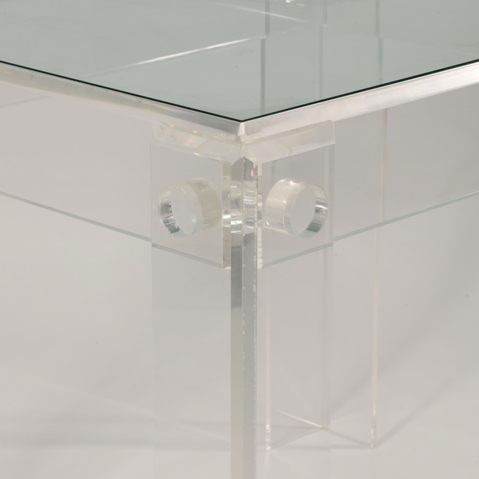 Charles Hollis Jones Glass Top Lucite Base End Side Table 1970s - Thumbnail 3