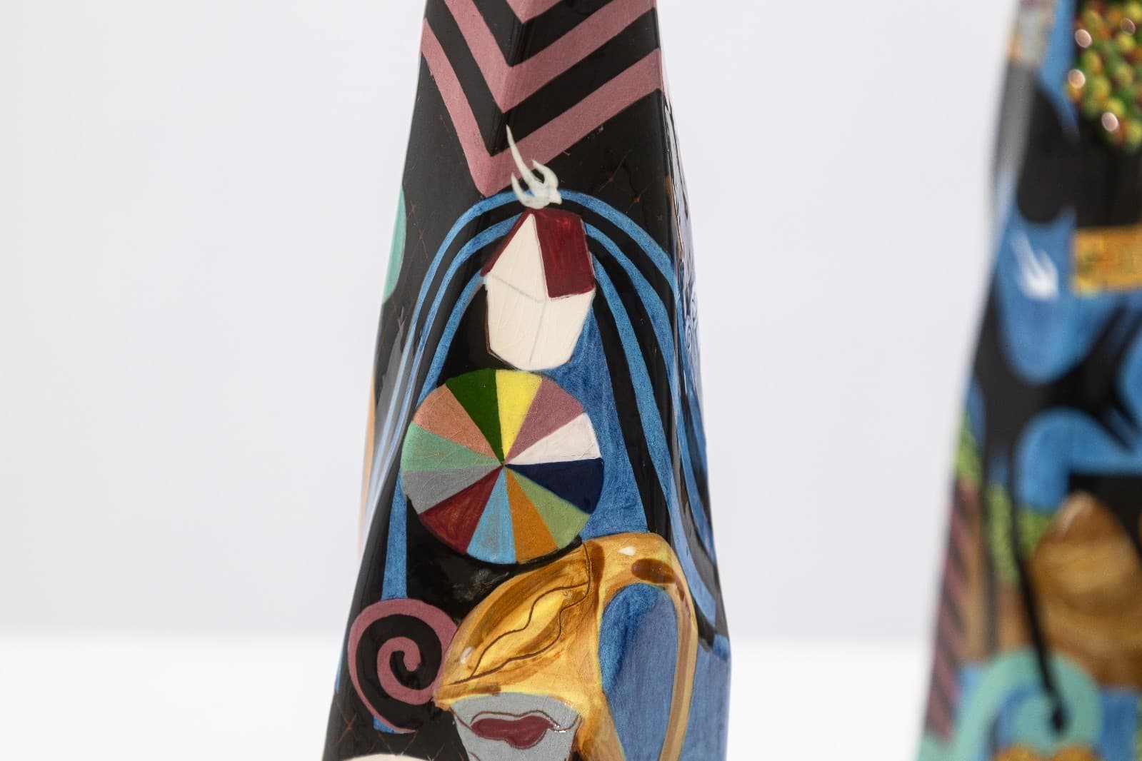 Robert Lipnick Candlestick Holders 1994 Signed Hand Painted Pottery Postmodern - Thumbnail 5