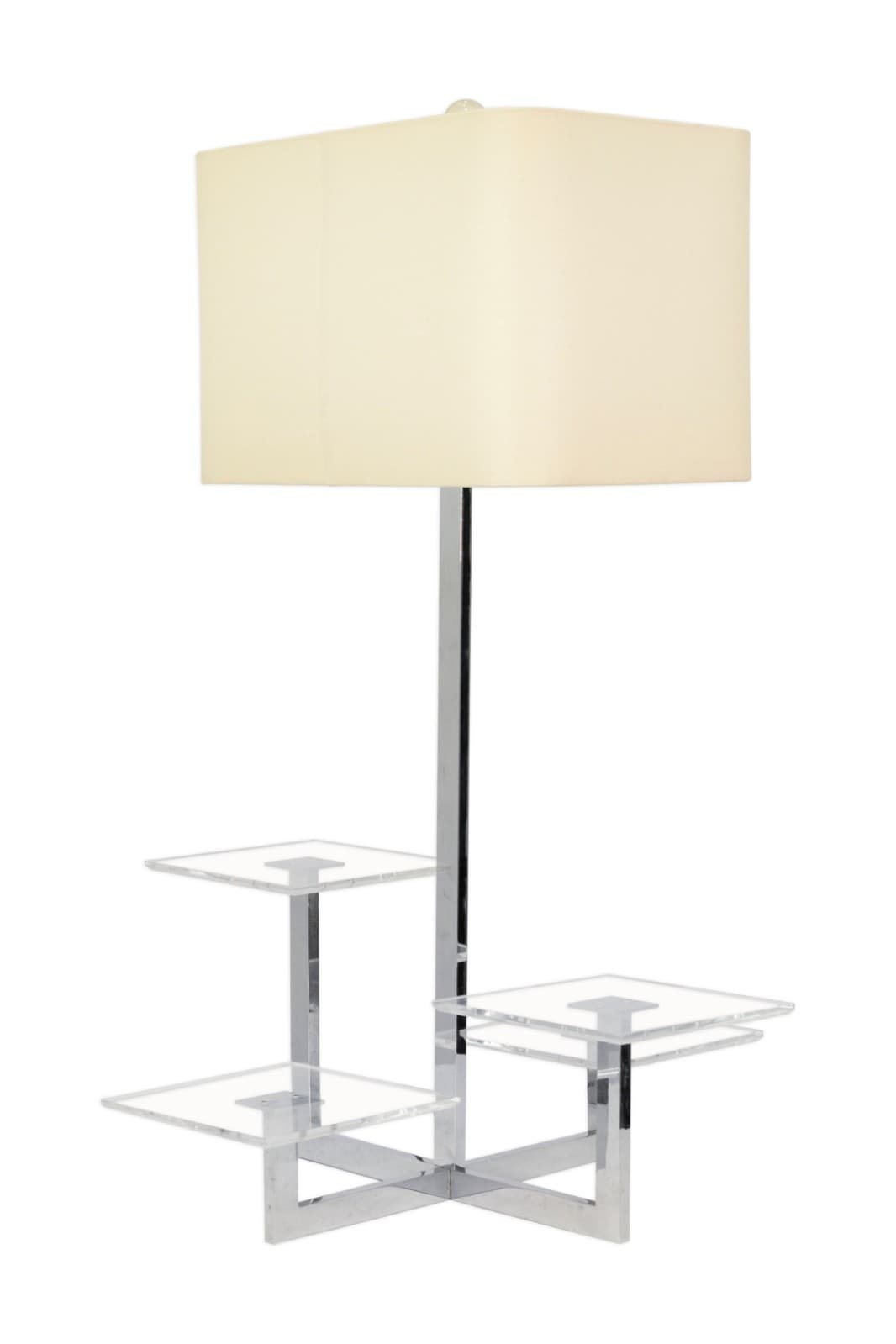 Large Staggered Lucite Tray And Chrome Table Lamp