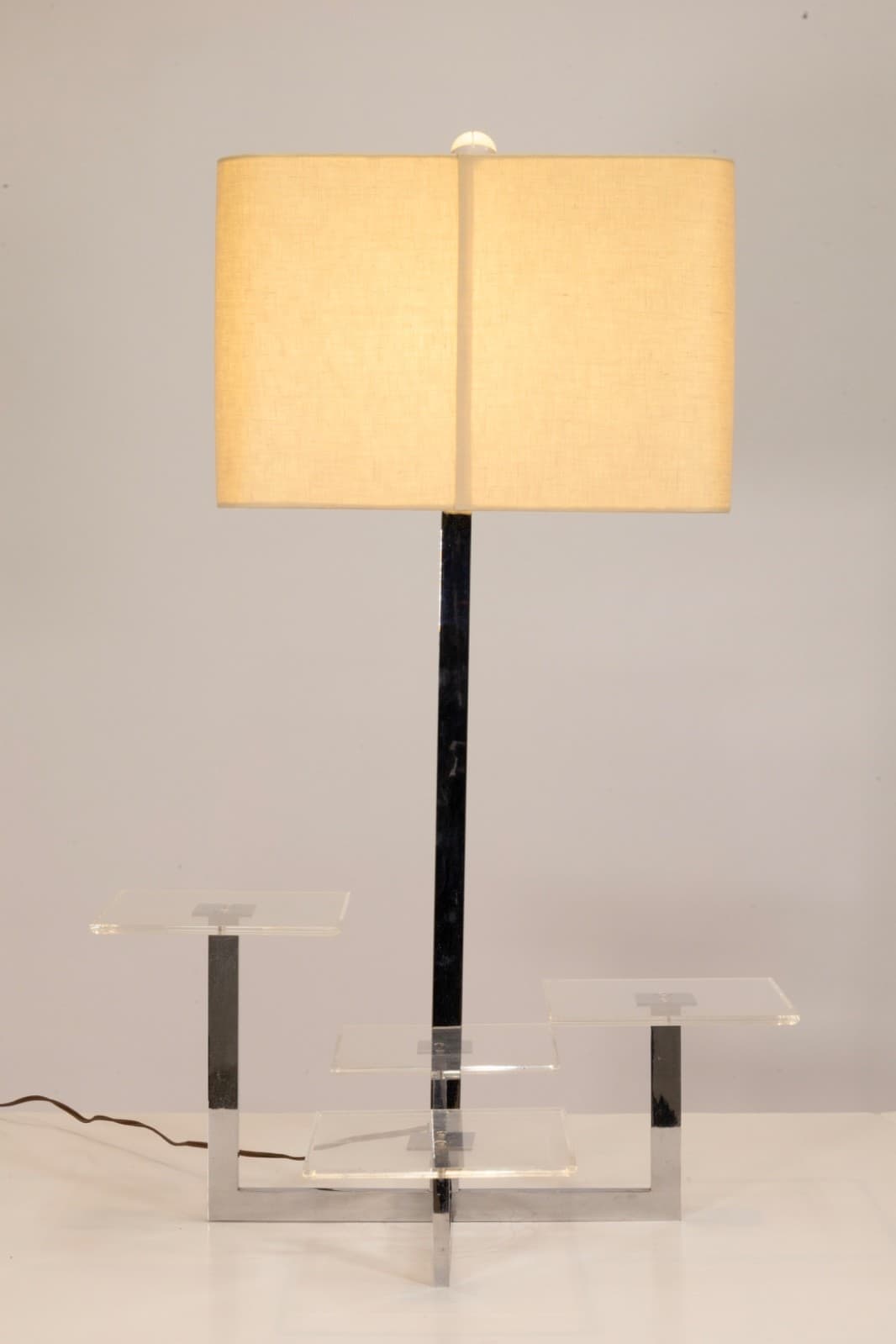 Large Staggered Lucite Tray And Chrome Table Lamp - Thumbnail 2