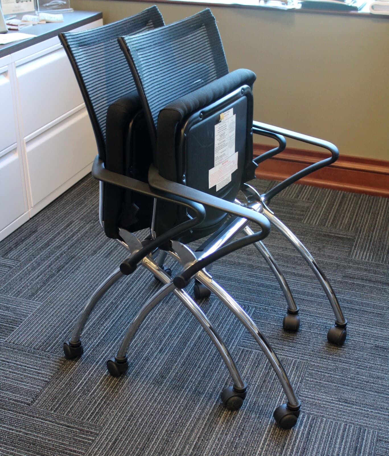 Contemporary Modern Mesh and Chrome Mayline Valore Stackable Side Office Chairs - Thumbnail 5