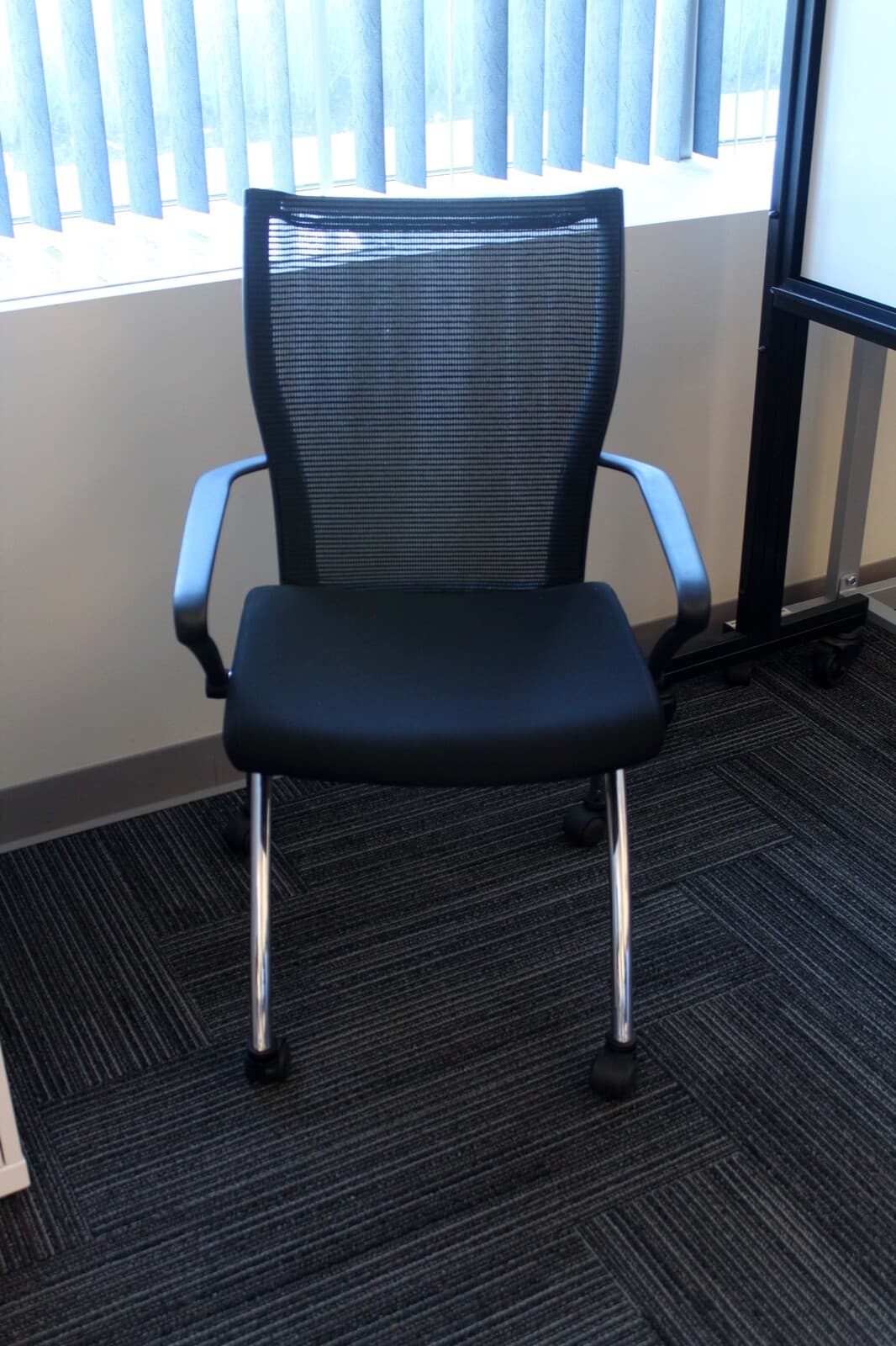 Contemporary Modern Mesh and Chrome Mayline Valore Stackable Side Office Chairs - Thumbnail 3