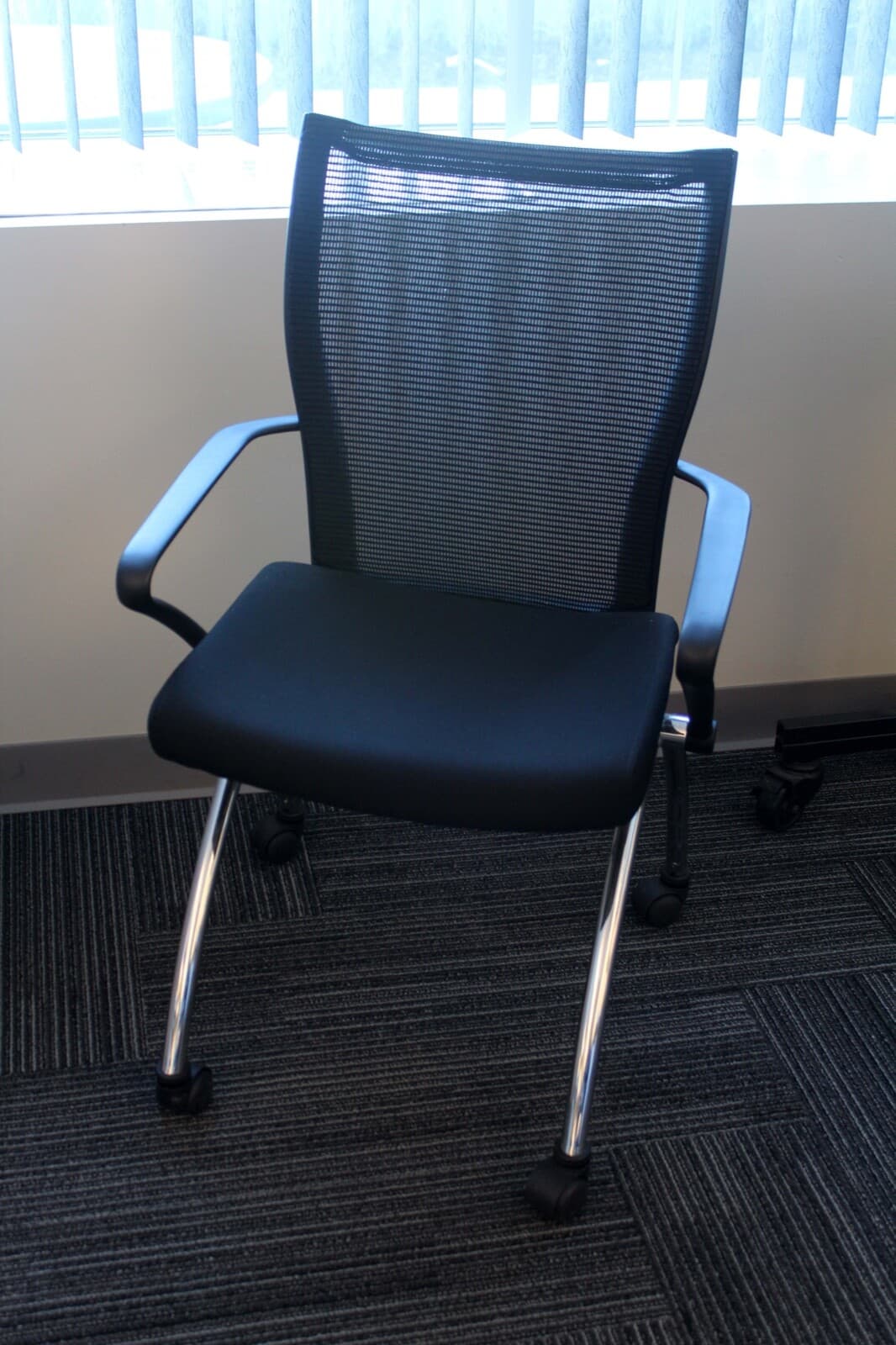 Contemporary Modern Mesh and Chrome Mayline Valore Stackable Side Office Chairs - Thumbnail 2