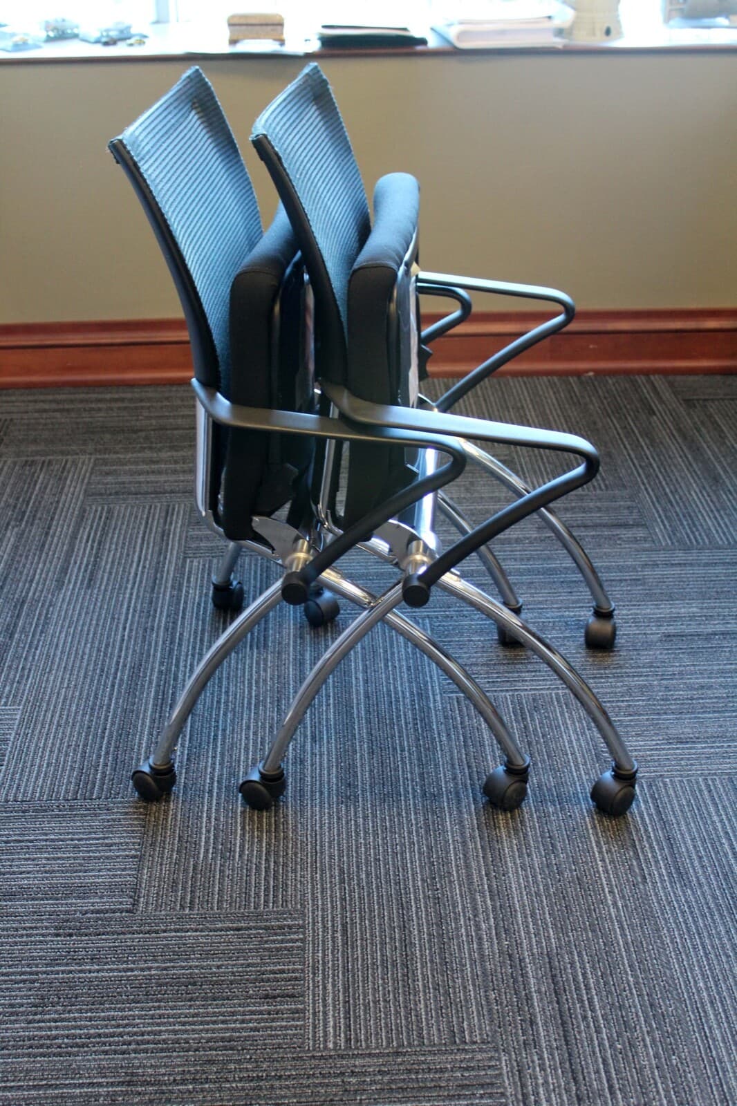 Contemporary Modern Mesh and Chrome Mayline Valore Stackable Side Office Chairs - Thumbnail 6