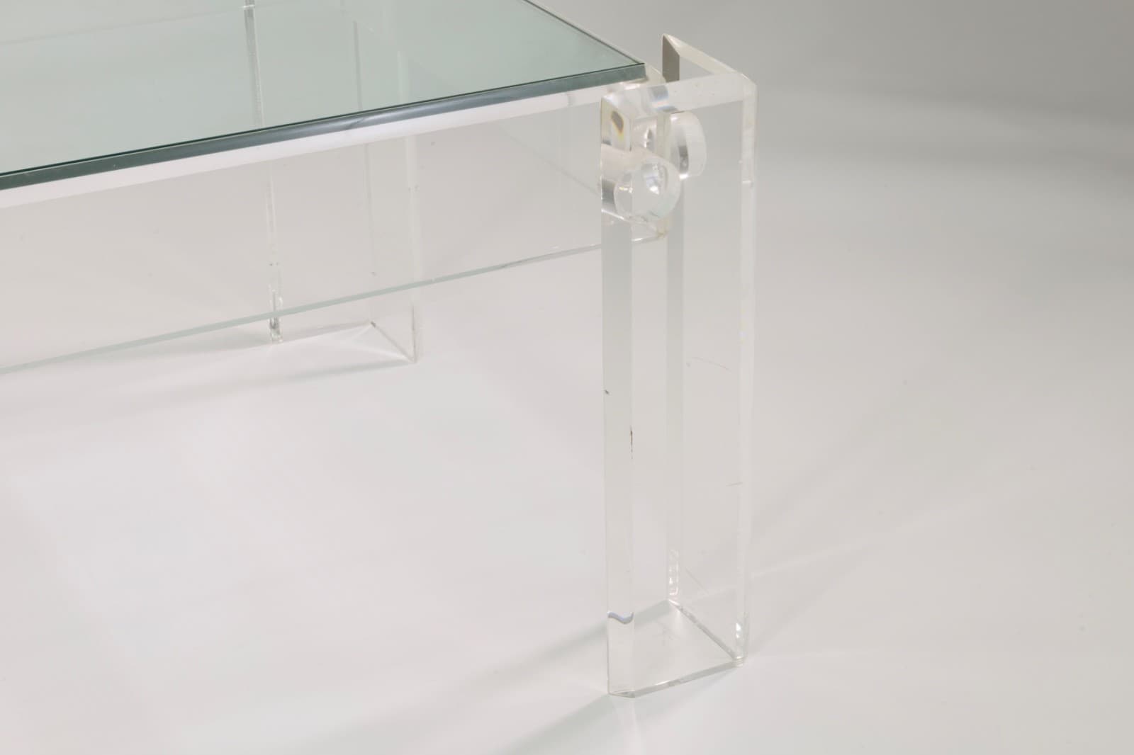 Charles Hollis Jones Glass Top Lucite Base Coffee Table 1970s - Thumbnail 3
