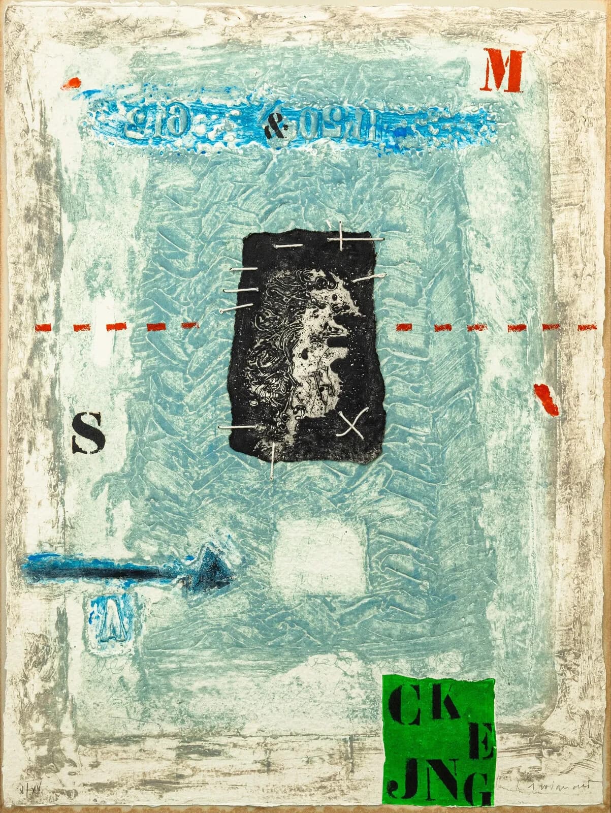 James Cognard Signed Postmodern Carborundum Etching on Hand Made Paper
