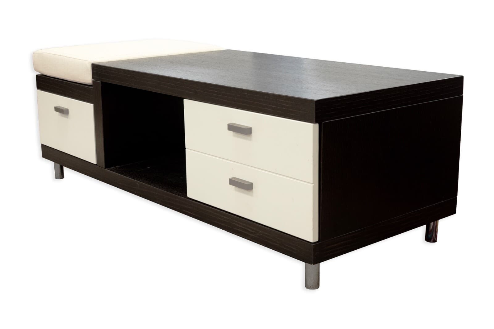 Contemporary Modern Dark Wood And Beige Console Table With Bench