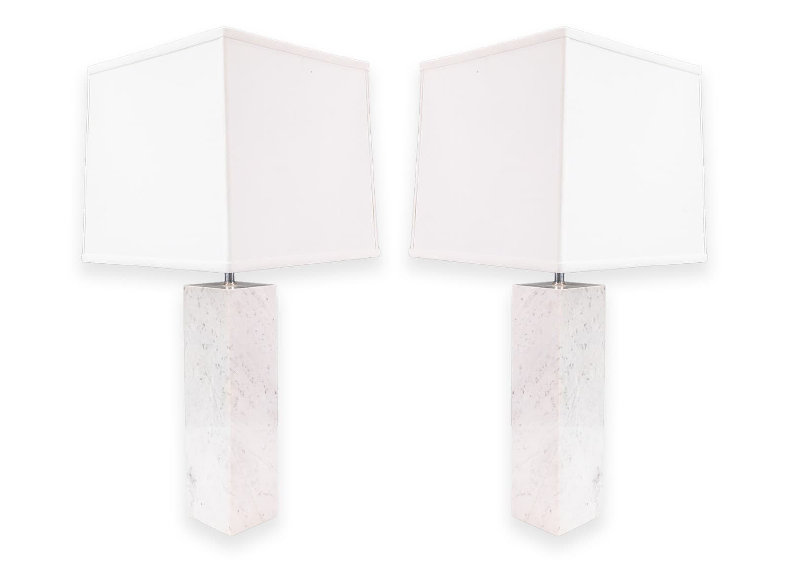 Pair of Nessen Style White Marble and Chrome Table Lamps