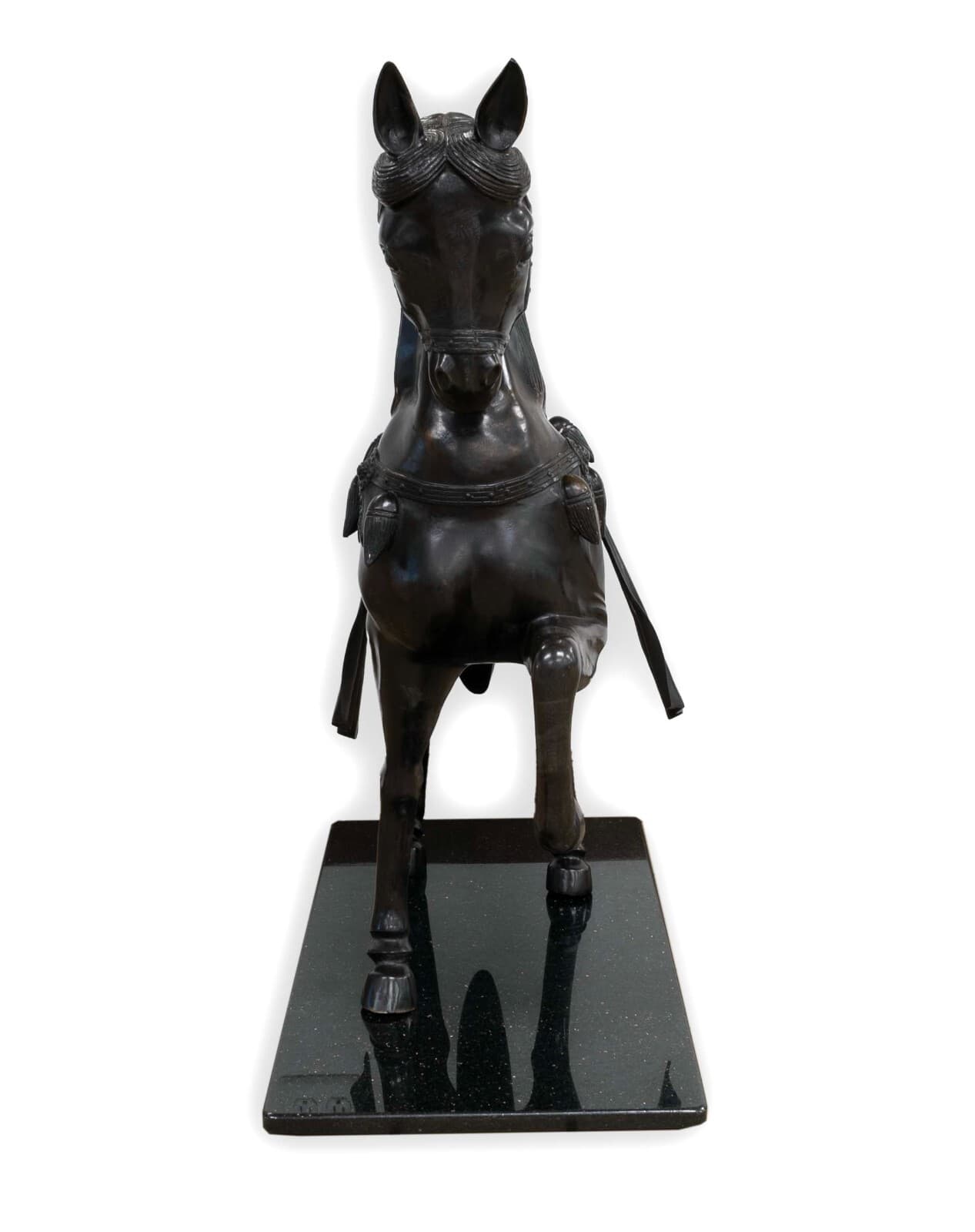 Vintage Chinese War Horse with Ornate Designs Patinated Bronze Metal Sculpture S - Thumbnail 3