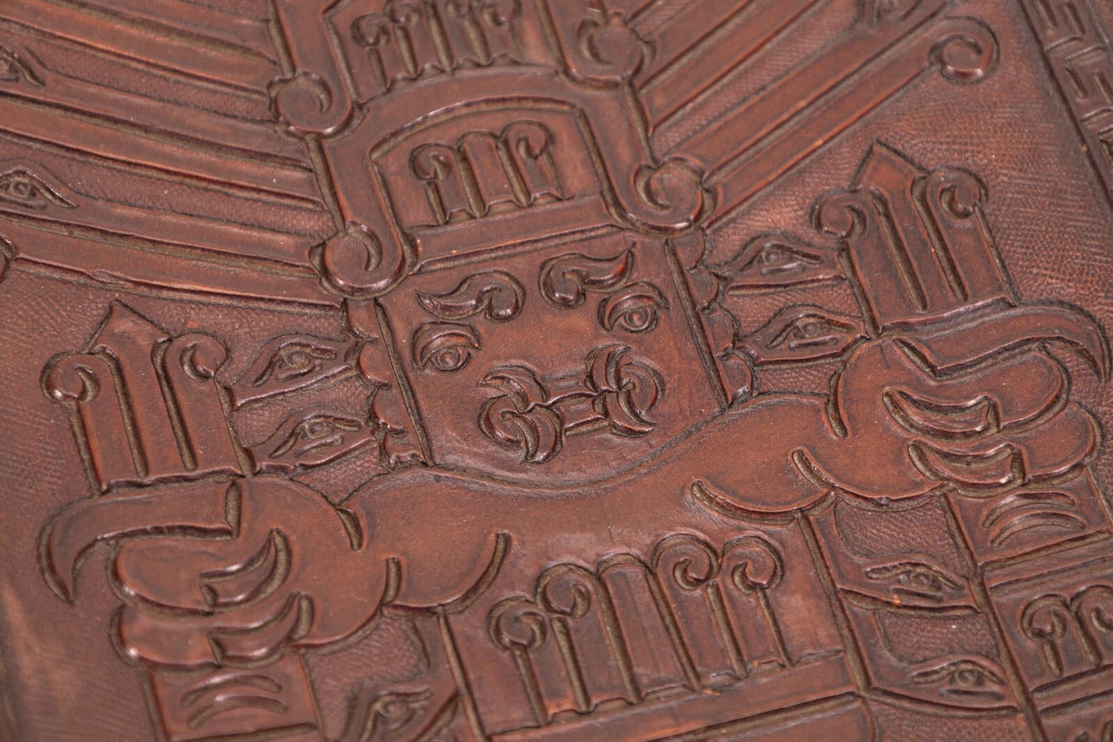 Handmade Ottoman with Embossed Leather Seat by Angel Pazmino from Ecuador - Thumbnail 3