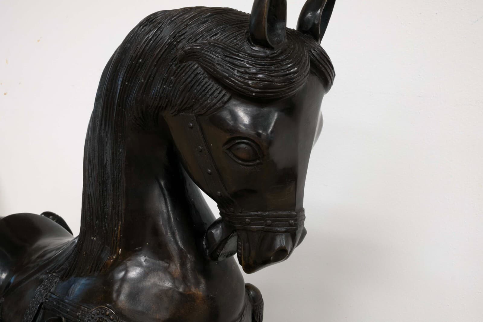 Vintage Chinese War Horse with Ornate Designs Patinated Bronze Metal Sculpture S - Thumbnail 5