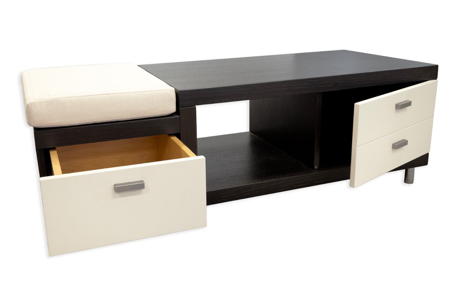 Contemporary Modern Dark Wood And Beige Console Table With Bench - Thumbnail 3