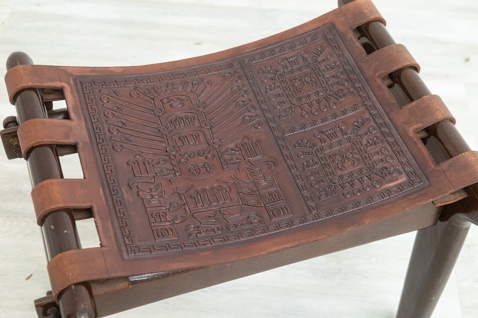 Handmade Ottoman with Embossed Leather Seat by Angel Pazmino from Ecuador - Thumbnail 2