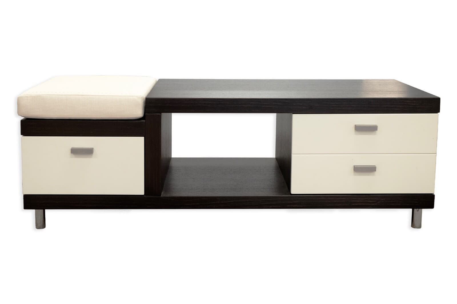 Contemporary Modern Dark Wood And Beige Console Table With Bench - Thumbnail 2