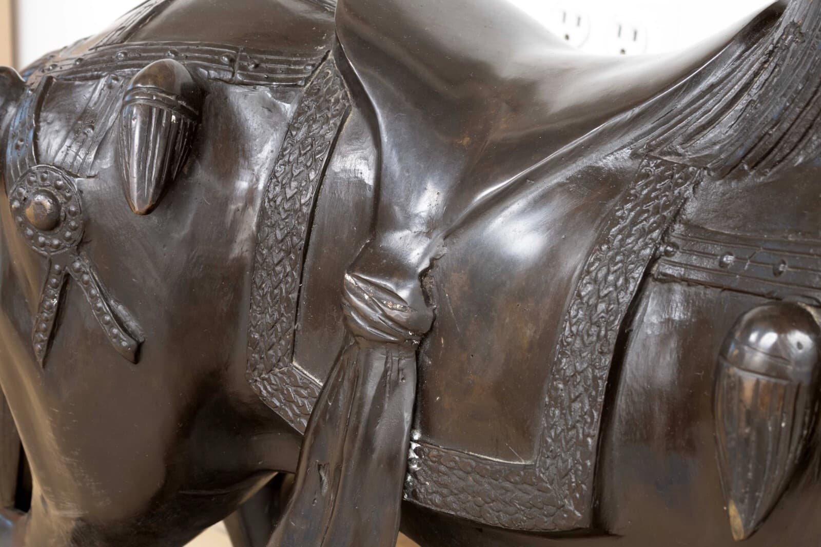 Vintage Chinese War Horse with Ornate Designs Patinated Bronze Metal Sculpture S - Thumbnail 6