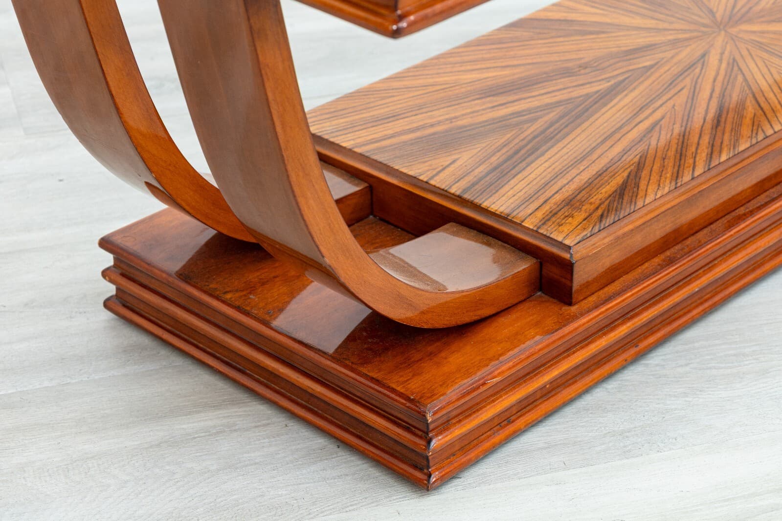 Art Deco Style Double Arch Rosewood and Glass Rectangular Coffee Table - Thumbnail 4